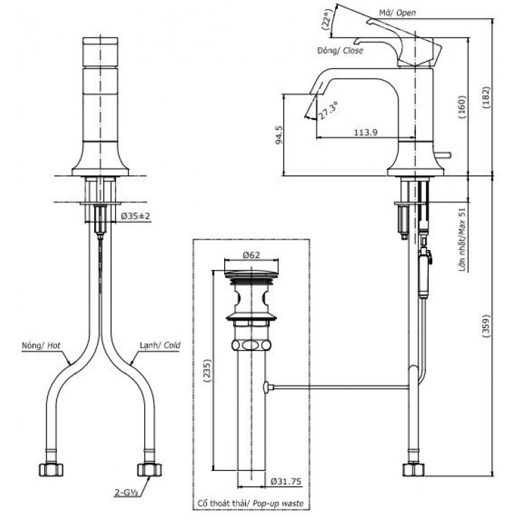 Vòi Lavabo TOTO TLG08301V Nóng Lạnh