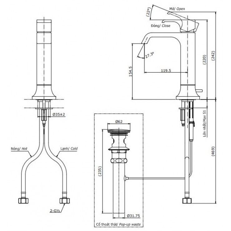 Vòi Lavabo TOTO TLG08303V Nóng Lạnh Cổ Cao