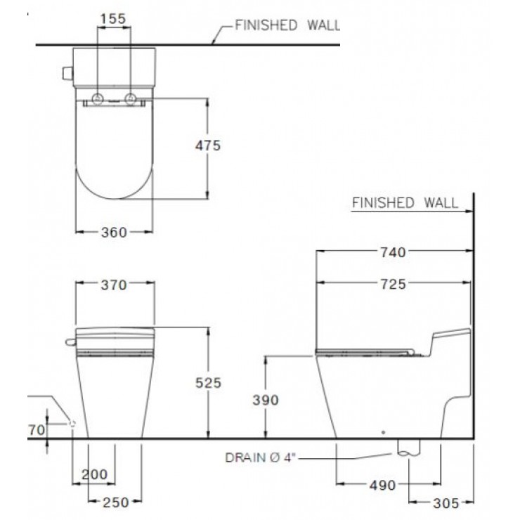 Bàn Cầu COTTO C103347 Simply Connect Xả Gạt