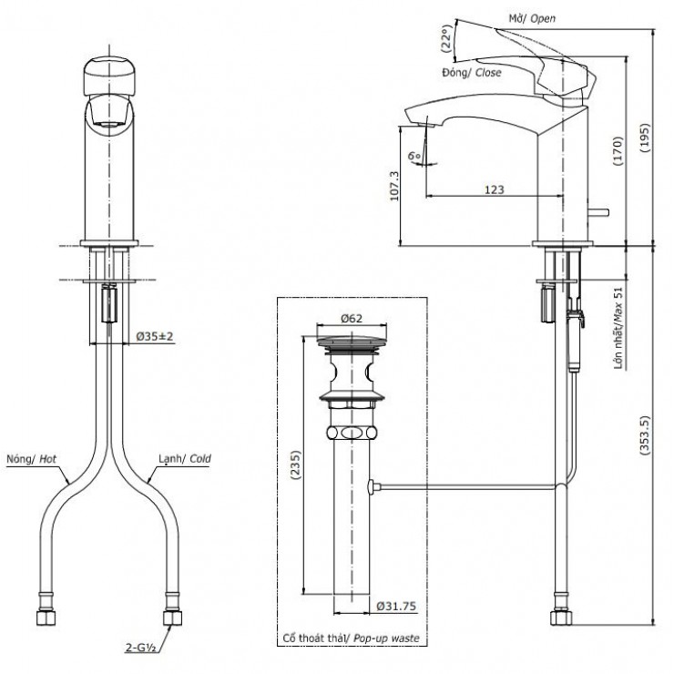 Vòi Lavabo TOTO TLG09301V Nóng Lạnh