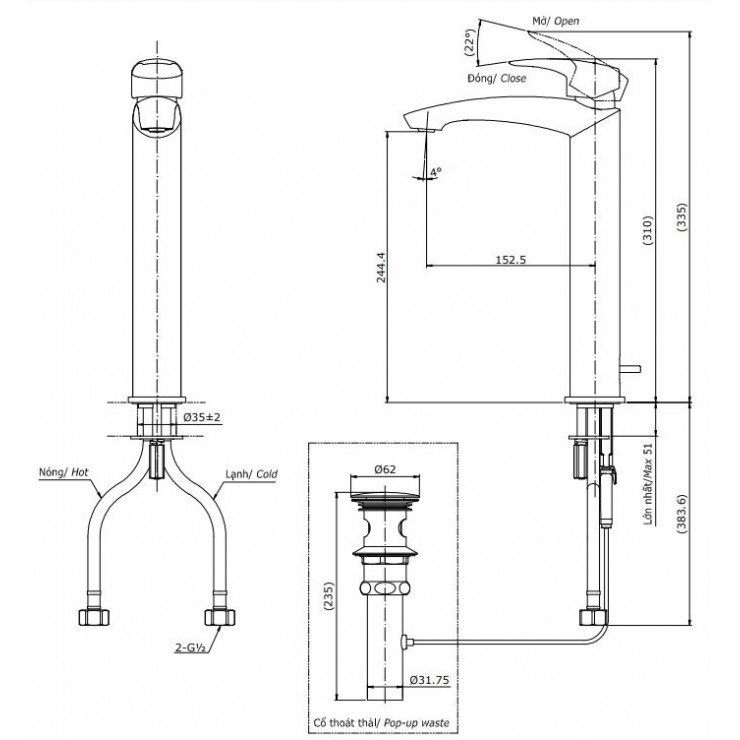 Vòi Lavabo TOTO TLG09305V Nóng Lạnh Cổ Cao