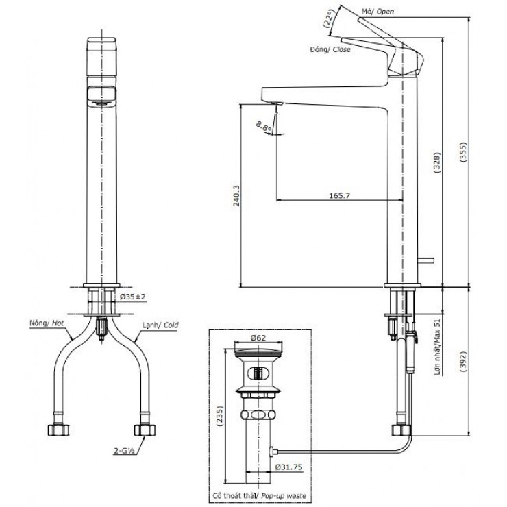 Vòi Lavabo TOTO TLG10305V Nóng Lạnh Cổ Cao