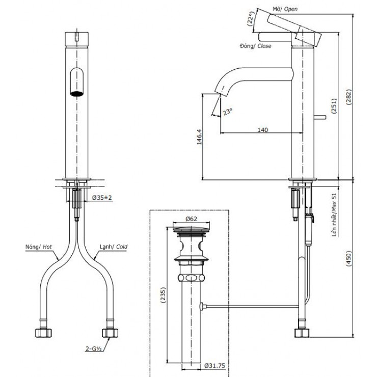 Vòi Lavabo TOTO TLG11303V Nóng Lạnh Cổ Cao