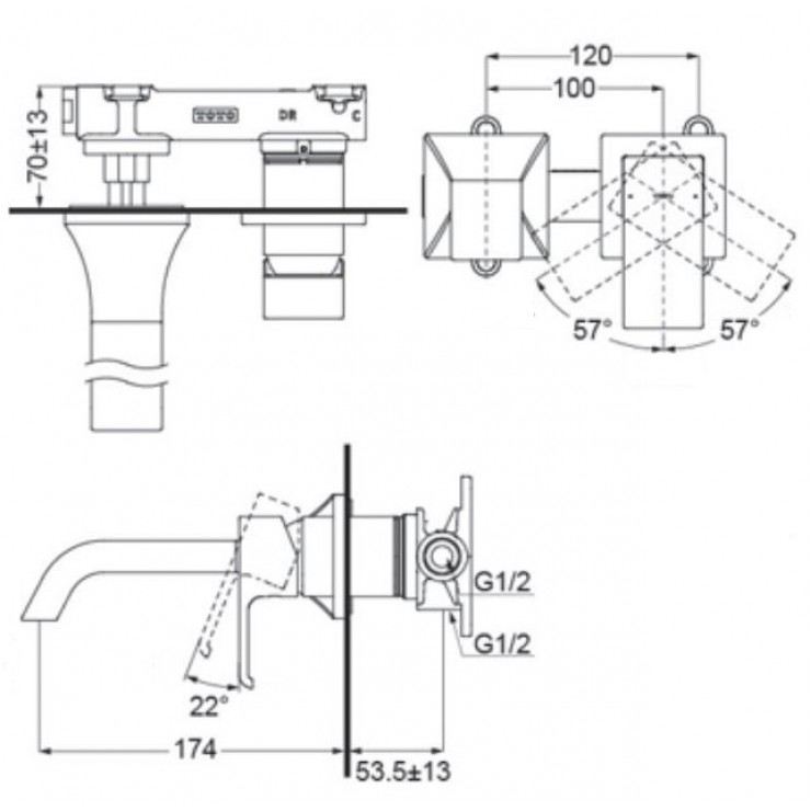 Vòi Lavabo TOTO TLG08307B Nóng Lạnh Gắn Tường