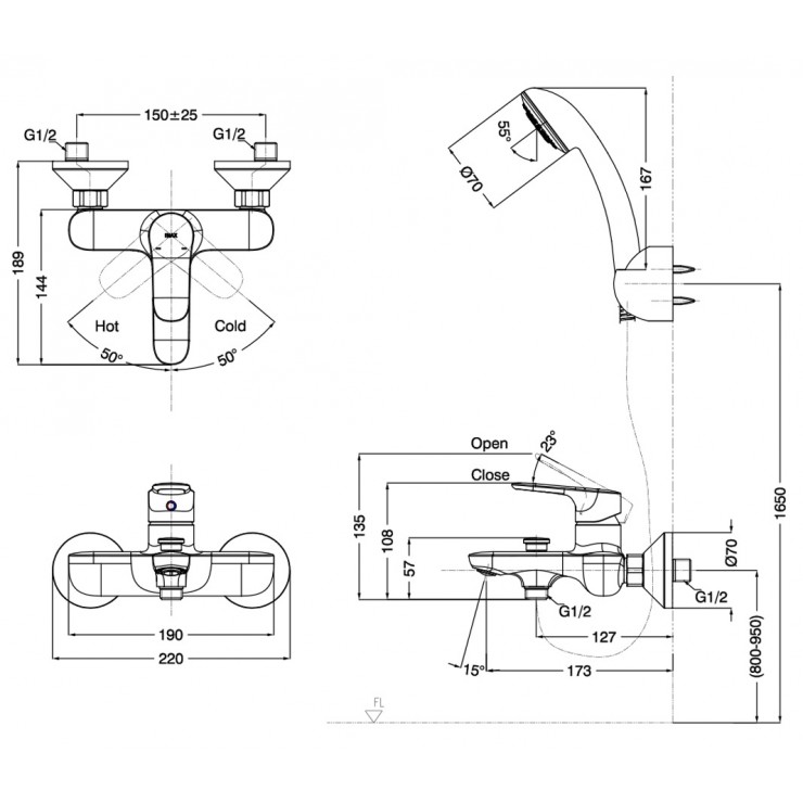 Vòi Hoa Sen Inax BFV-1403S-7C Nóng Lạnh