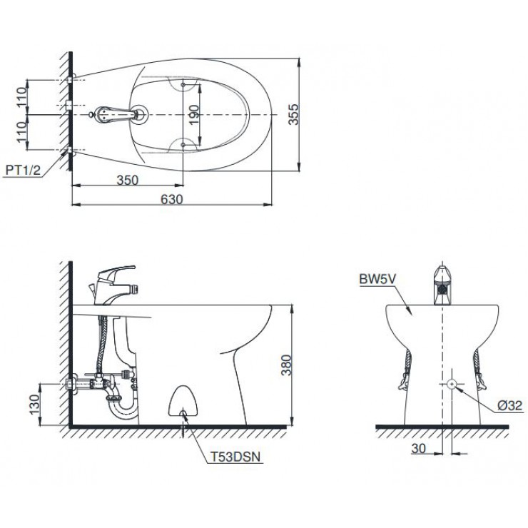 Bồn Tiểu Nữ TOTO BT5 Đặt Sàn