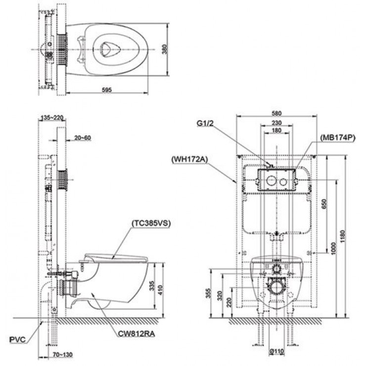 Thân Bồn Cầu TOTO CW812RA/TC811SJ Treo Tường