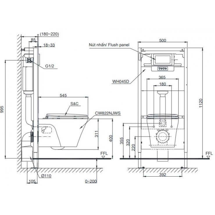 Bồn Cầu TOTO CW822RA/TC385VS Treo Tường