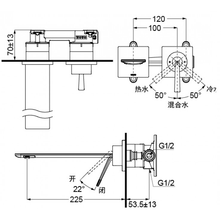 Vòi Lavabo TOTO TLP02310B Nóng Lạnh Gắn Tường