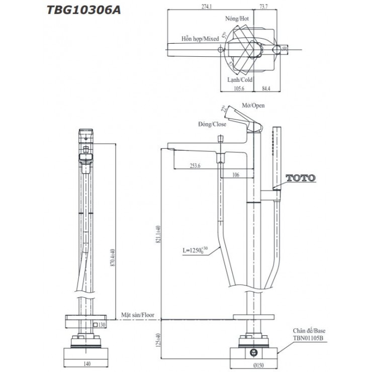 Vòi Sen Xả Bồn Tắm TOTO TBG10306A/TBN01105B