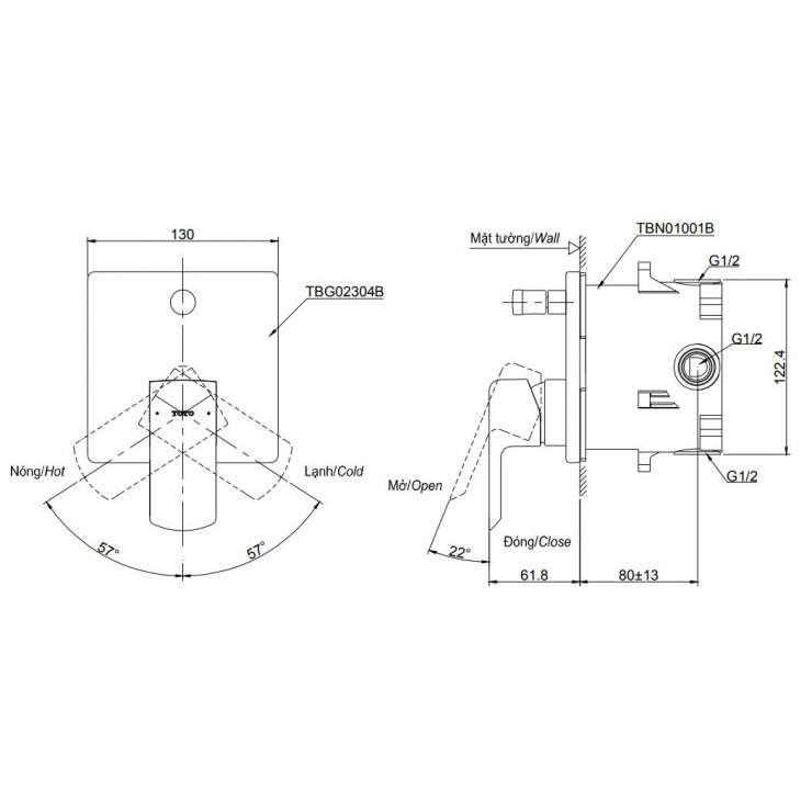 Van Điều Chỉnh Nóng Lạnh TOTO TBG02304BA/TBN01001B