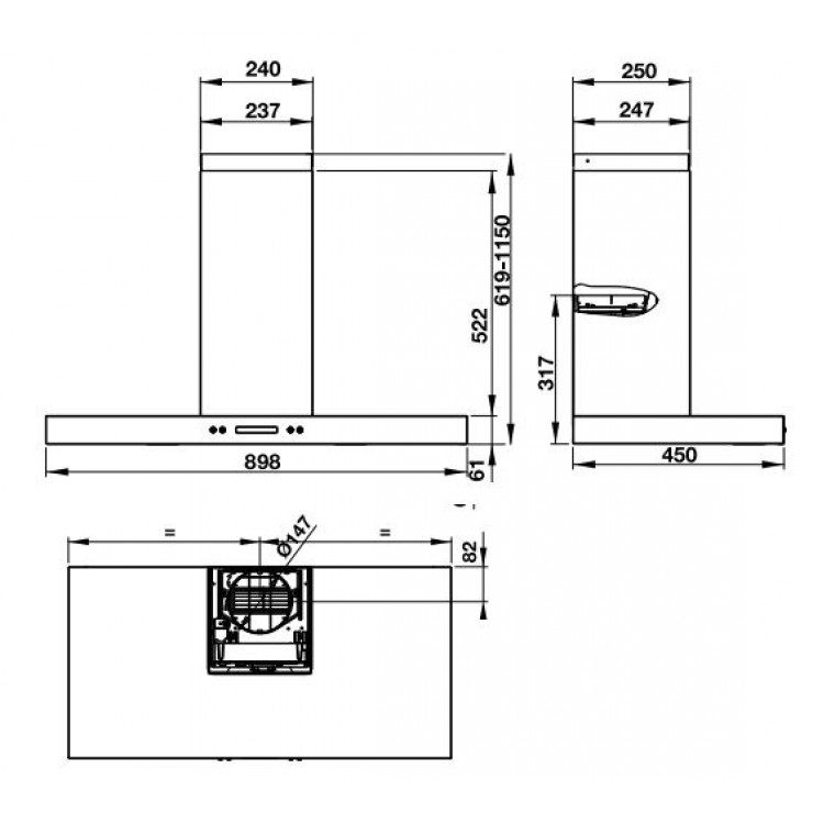 Máy Hút Khói Khử Mùi Hafele HH-WI90B 539.81.175 Gắn Tường