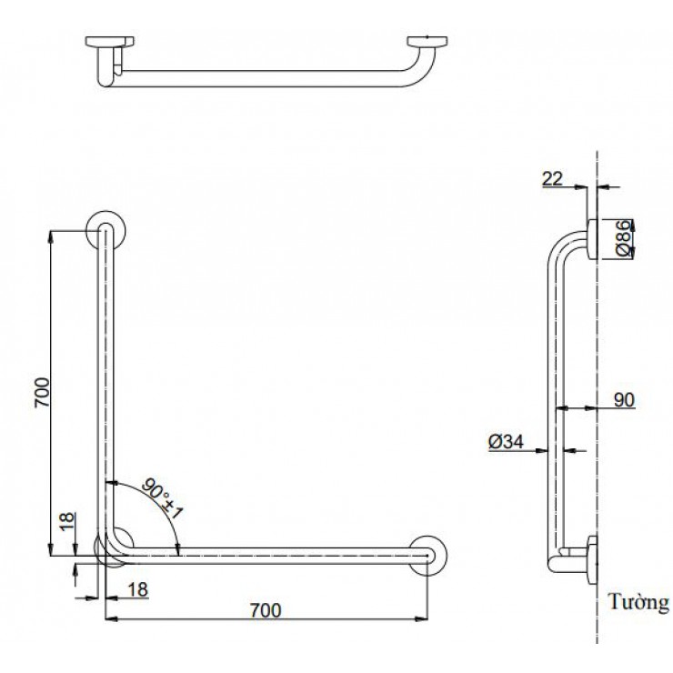 Thanh Vịn TOTO T112CL9#SC1/T110D3R(X3) Gắn Tường