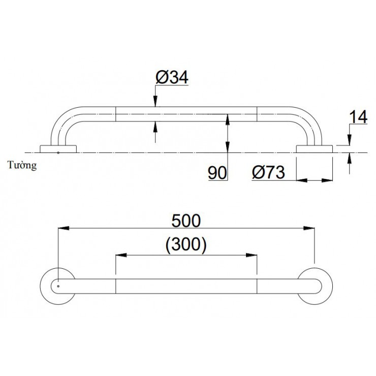 Thanh Vịn TOTO T114C5#MLA / T110D3R(X2) Gắn Tường