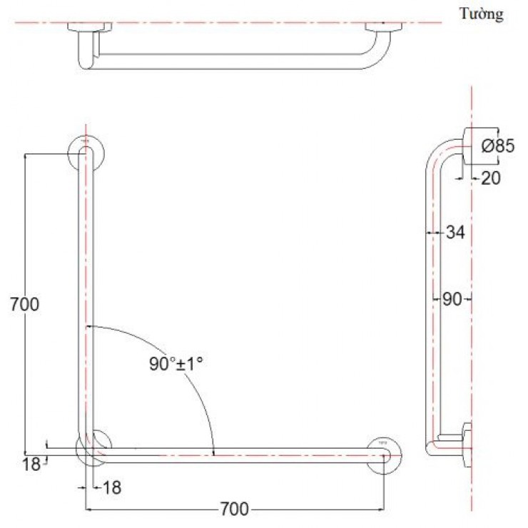 Thanh Vịn TOTO T113BL9/T110D3R(X3) Gắn Tường