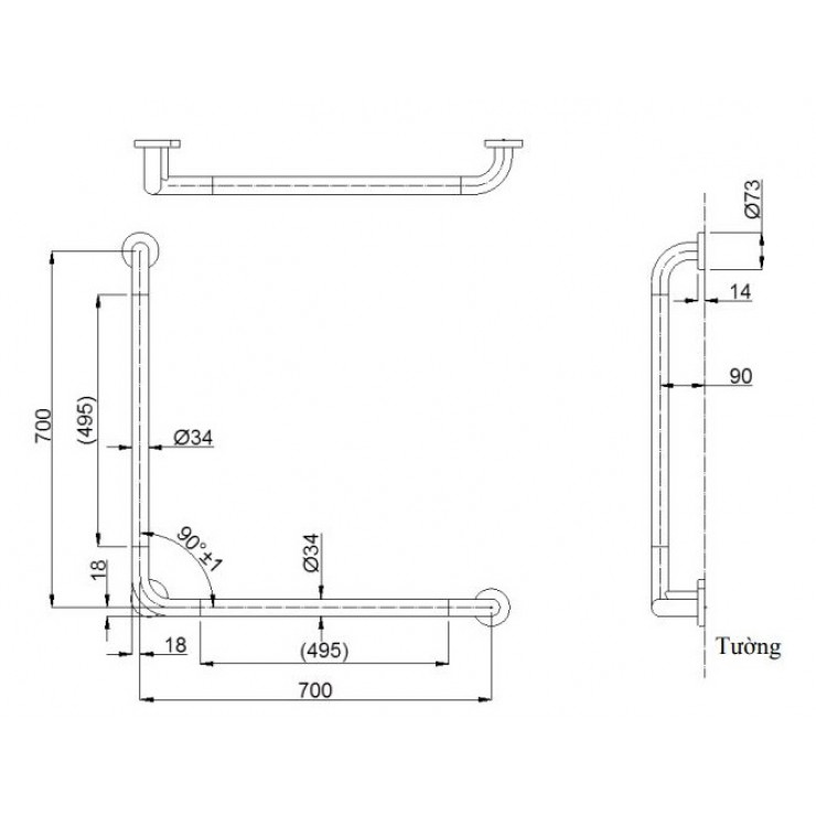 Thanh Vịn TOTO T114CL9#NW1/T110D3R(X3) Gắn Tường