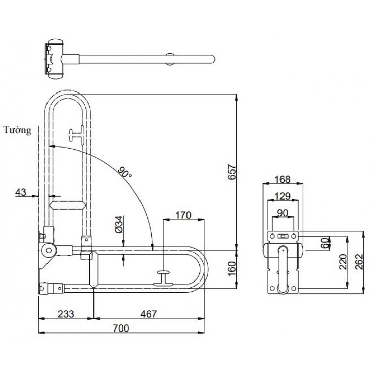 Thanh Vịn TOTO T113HK7R/T110D17S Gắn Tường