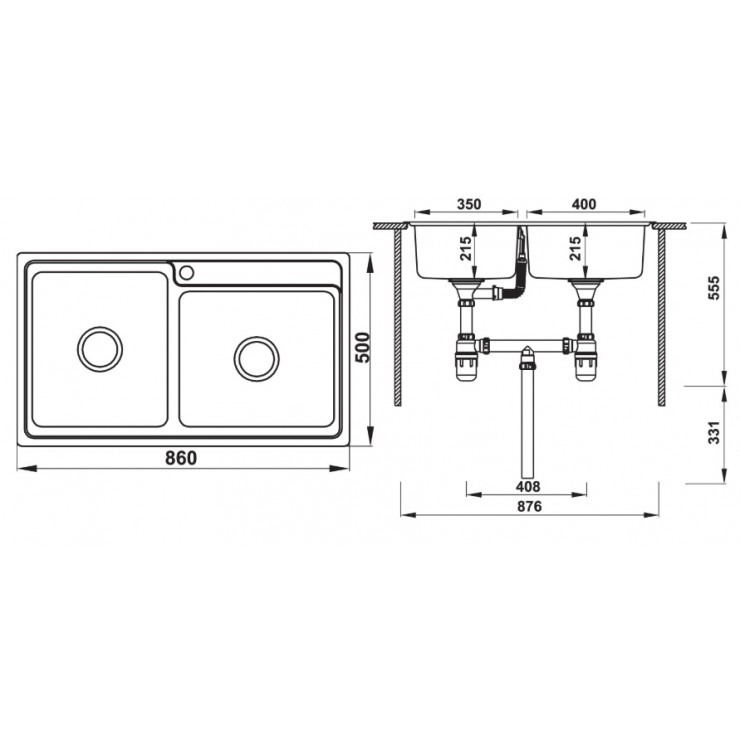 Chậu Bếp Hafele HS20-SSN2S90L 567.20.546 Hai Hộc Inox 304