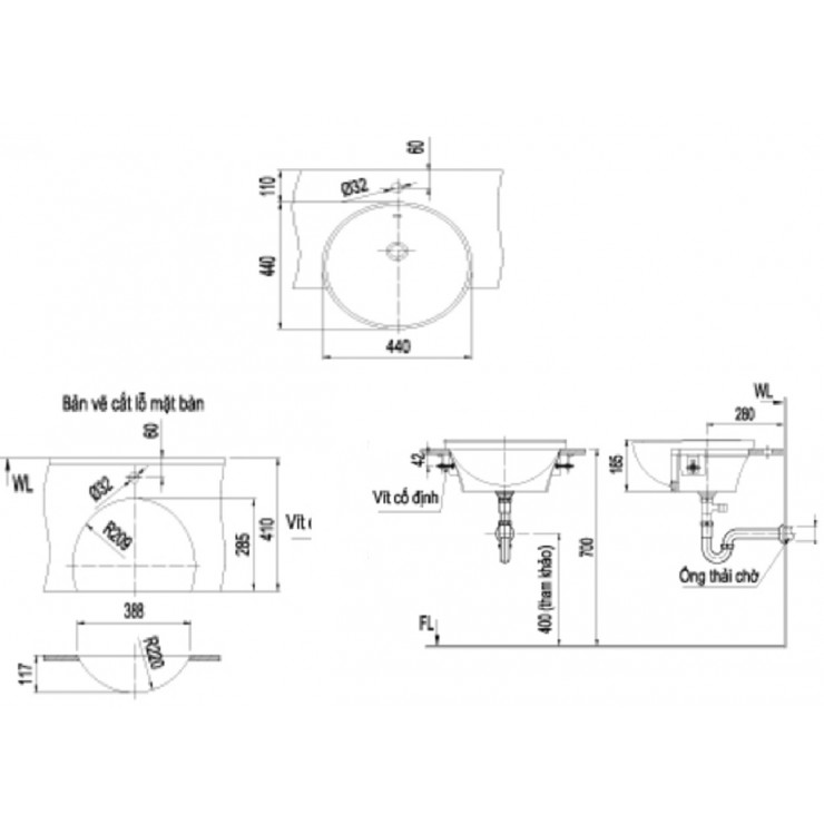 Chậu Rửa Mặt Lavabo Inax AL-333V Bán Âm AquaCeramic