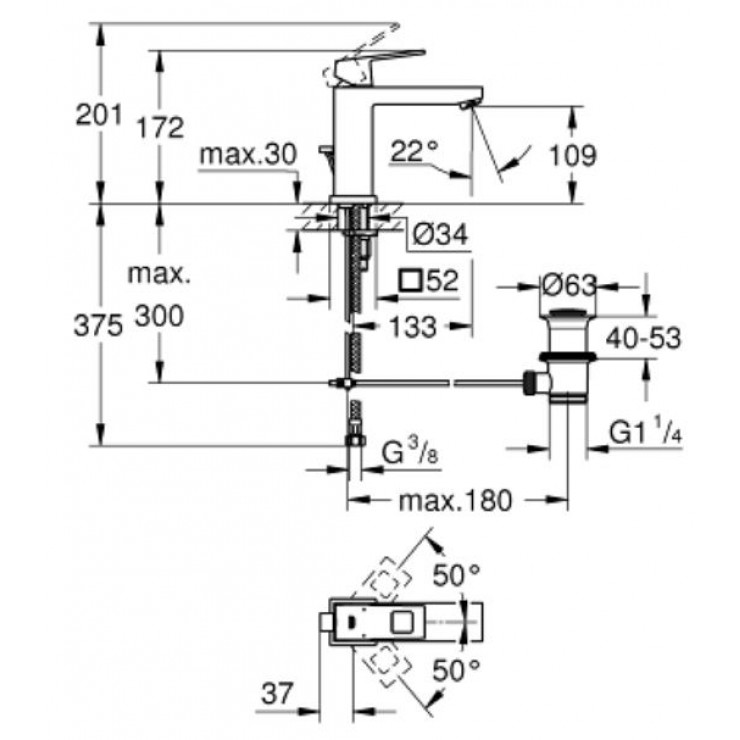 Vòi Chậu Grohe Eurocube M-Size 23445000 Nóng Lạnh