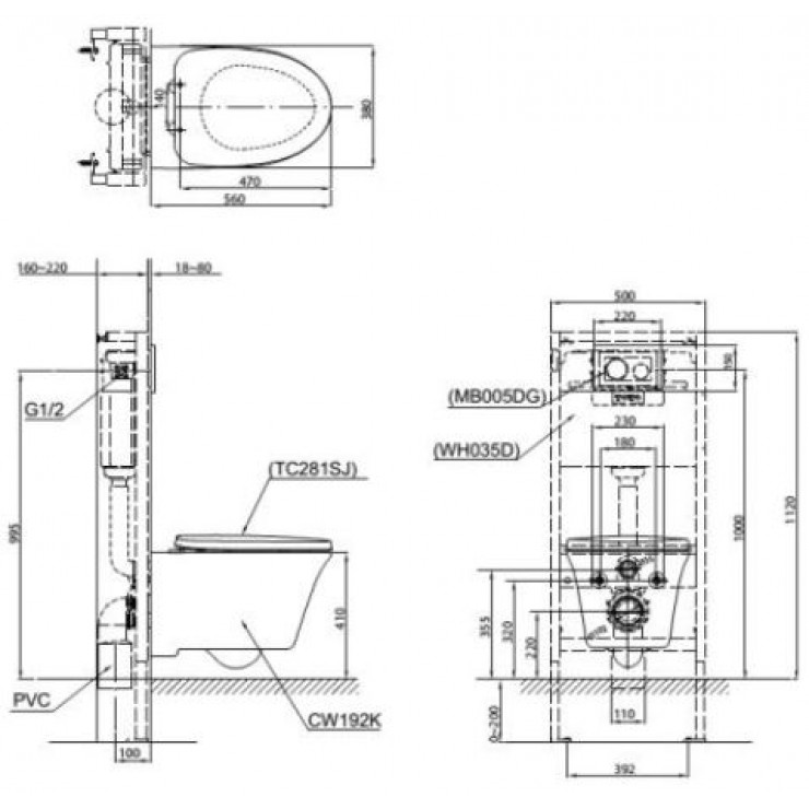 Thân Bồn Cầu TOTO CW192K/TC281SJ Treo Tường