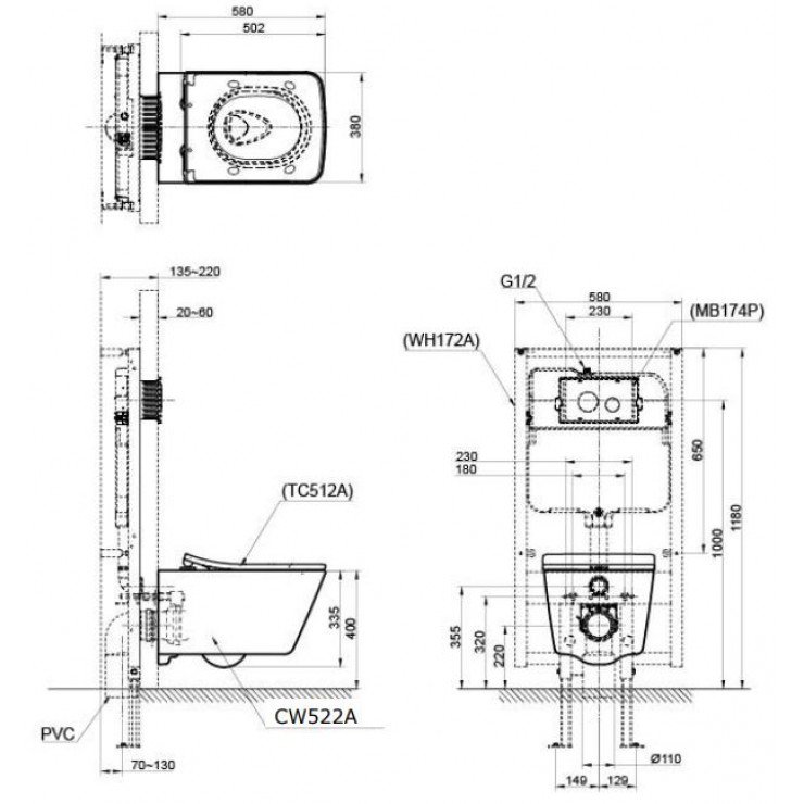 Bồn Cầu TOTO CW522A/TC512A Treo Tường