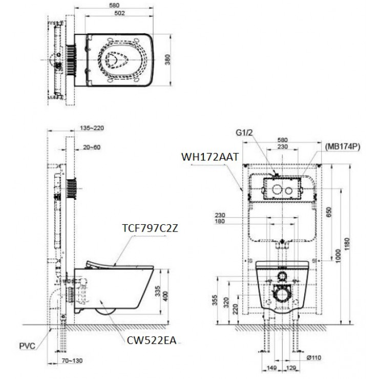 Bồn Cầu Thông Minh TOTO CW522EA/TCF797C2Z/WH172AAT Treo Tường