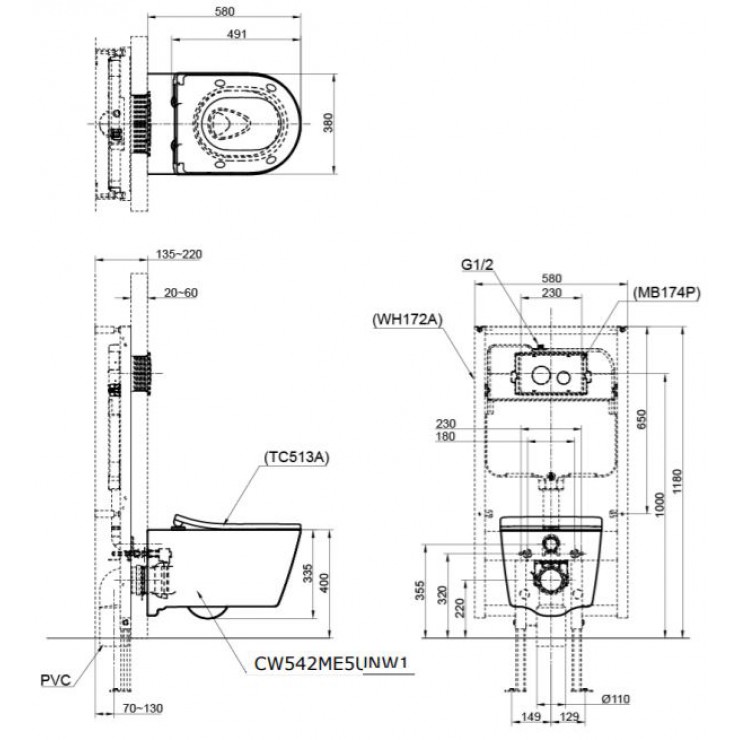 Bồn Cầu TOTO CW542ME5UNW1/TC513A Treo Tường