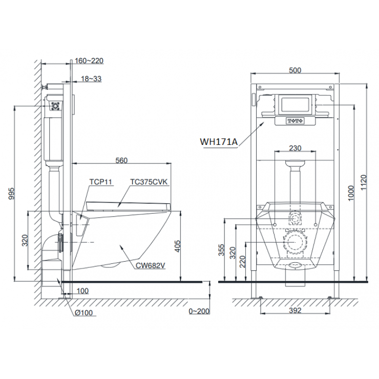 Bồn Cầu TOTO CW682/TC375CVK/WH171A/MB171M#SS Treo Tường