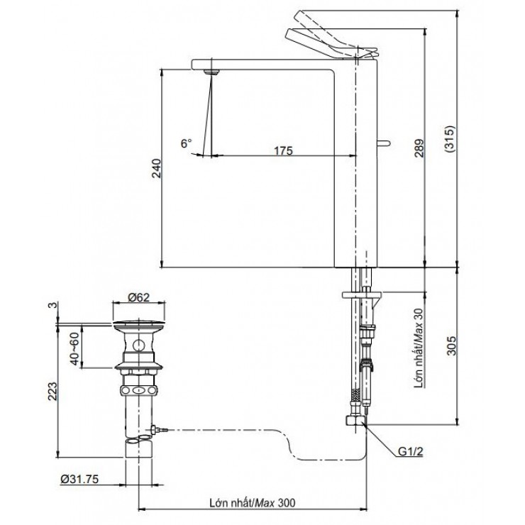 Vòi Lavabo TOTO TX116LQBR Cổ Cao Nóng Lạnh