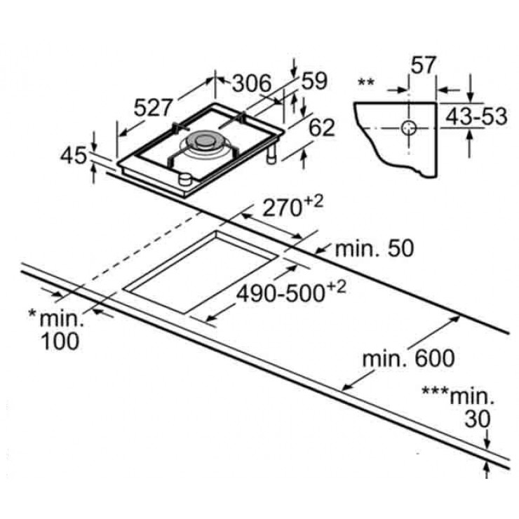 Bếp Ga Bosch PRA3A6D70 1 Vùng Nấu Domino