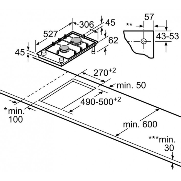 Bếp Ga Bosch PRB3A6D70 2 Vùng Nấu Domino