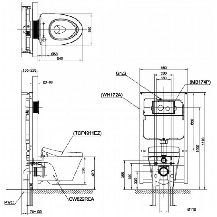 Bồn Cầu TOTO CW822REA/TCF4911EZ/WH172AT/TCA465 Nắp Điện Tử Treo Tường