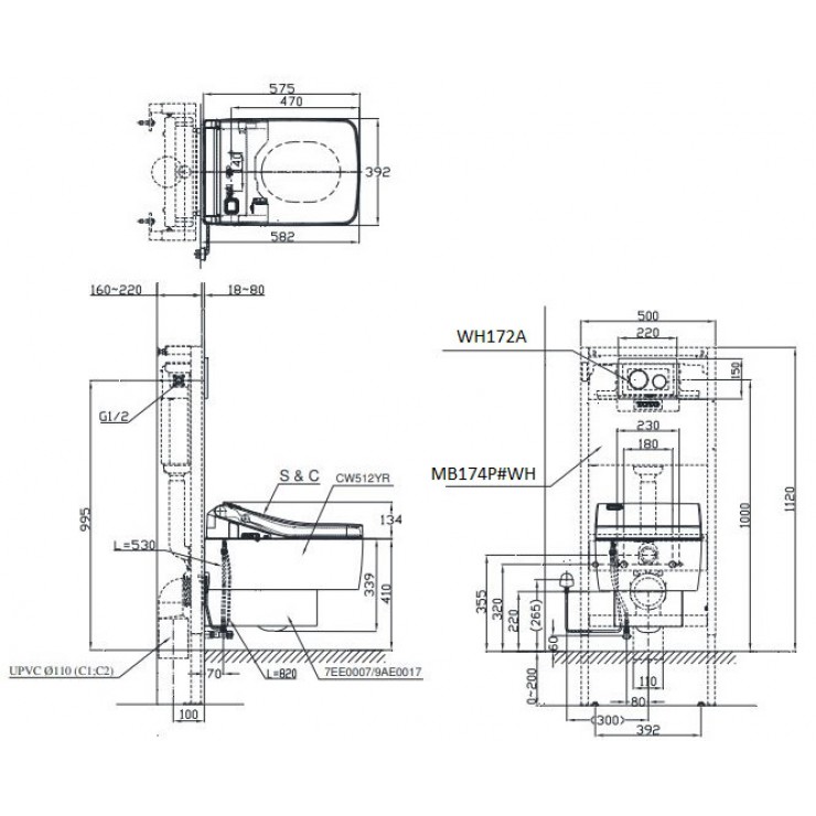 Bồn Cầu TOTO CW512YR/9AE0017/TCF403EA Treo Tường Nắp Điện Tử