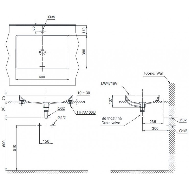 Chậu Rửa Mặt Lavabo TOTO LT4716G19 Đặt Bàn