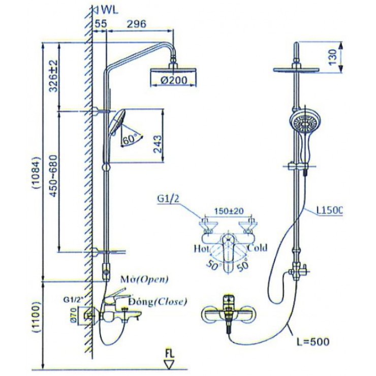 Vòi Sen Tắm Cây Inax BFV-1405S Nóng Lạnh