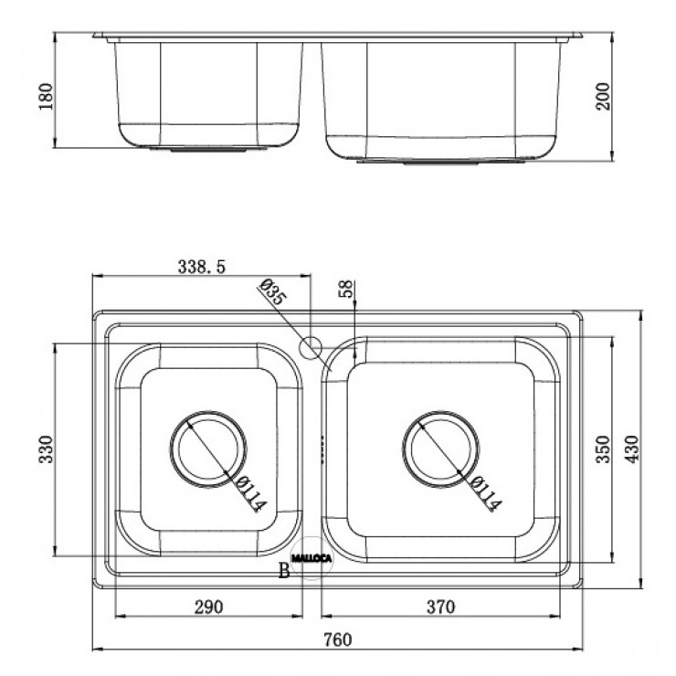 Chậu Rửa Malloca MS 2076E Inox 304