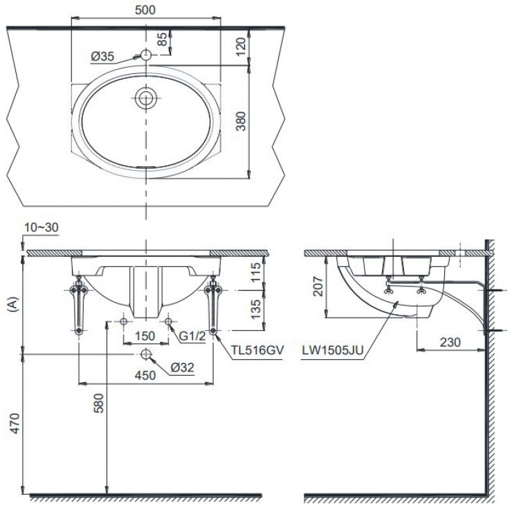 Chậu Lavabo TOTO LW1505V Âm Bàn Oval