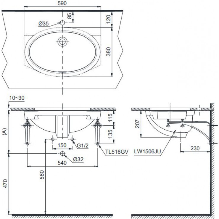 Chậu Lavabo TOTO LW1506V Âm Bàn Oval