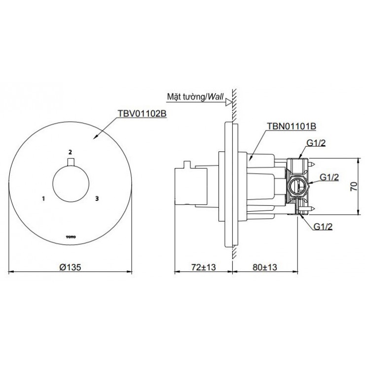 Van Chuyển Hướng TOTO TBV01102B/TBN01101B 3 Đường Nước