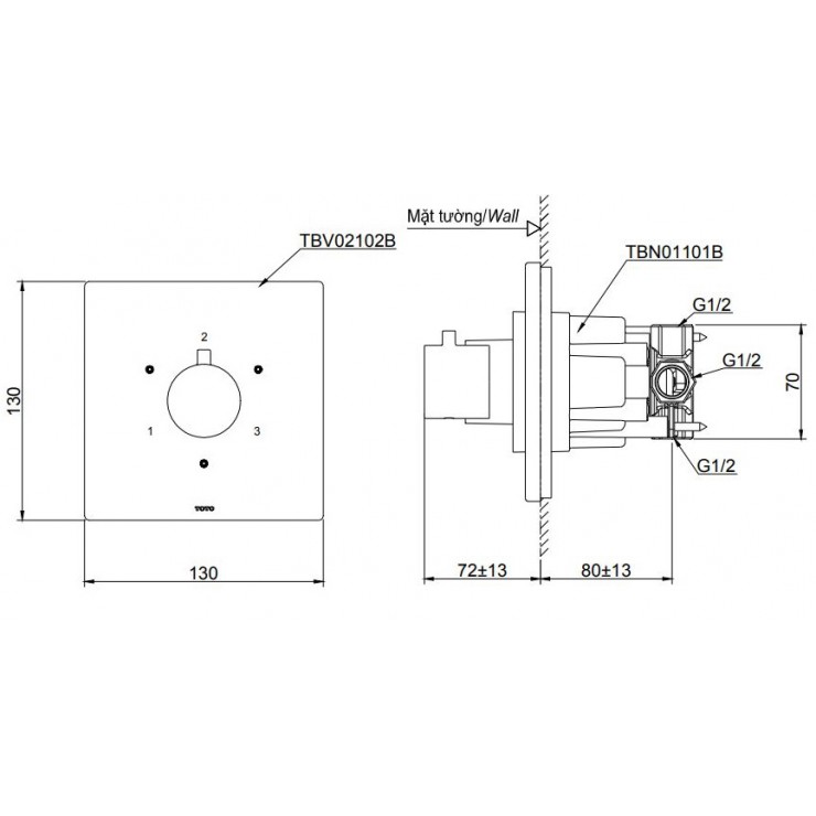 Van Chuyển Hướng TOTO TBV02102B/TBN01101B 3 Đường Nước