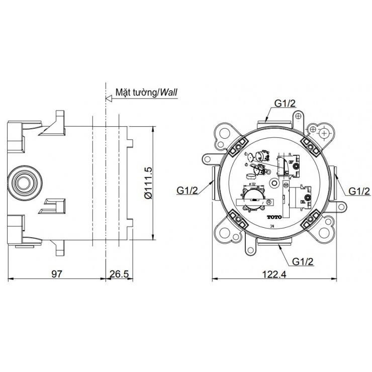 Phụ Kiện TOTO TBN01001B Sen Tắm Âm Tường 3 Đường Nước