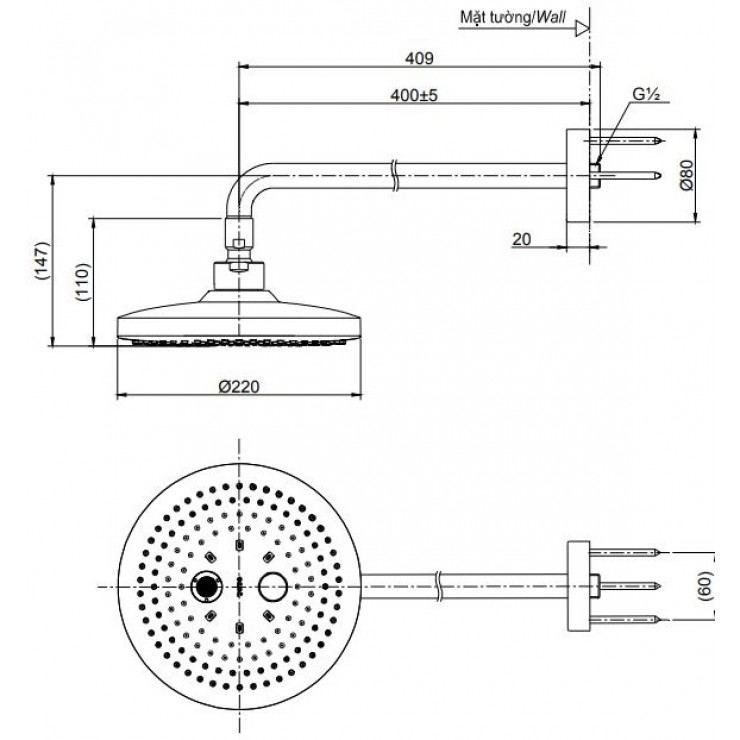 Bát sen gắn tường TOTO TBW01004A 2 Chế Độ