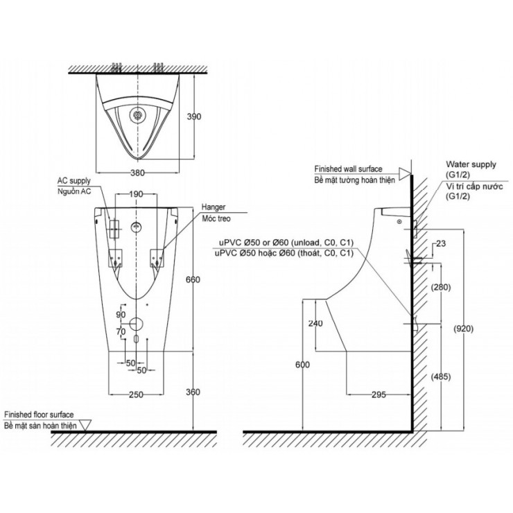 Bồn Tiểu Nam TOTO USWN902ASV Cảm Ứng Dùng Điện Ewater+