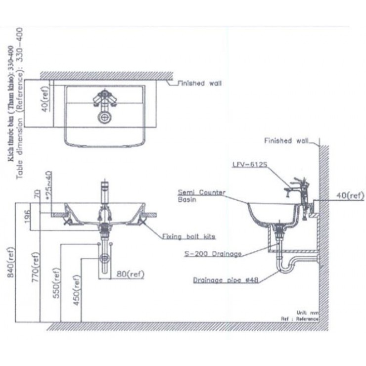 Chậu Rửa Mặt Lavabo Inax L-345V Bán Âm