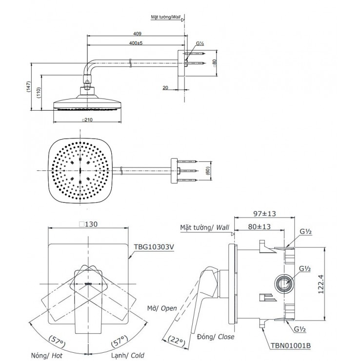 Sen Tắm TOTO TBW02003A/TBG10303V/TBN01001B Âm Tường