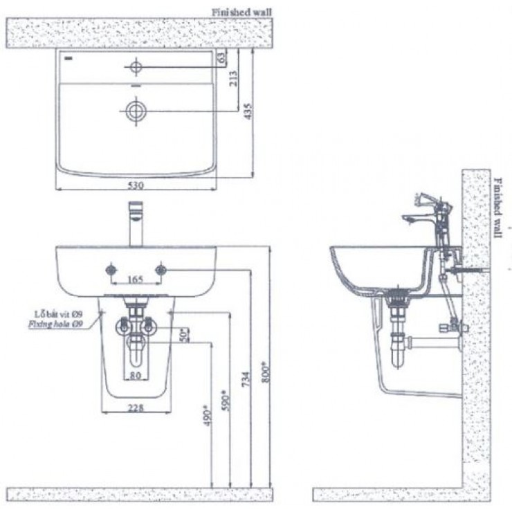 Lavabo Inax AL-312V/L-298VC Treo Tường Chân Ngắn Aqua Ceramic