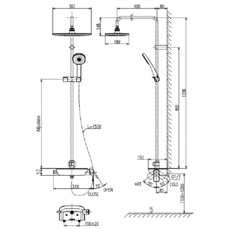 Vòi Sen Cây Tắm Inax BFV-615S-8C Nóng Lạnh