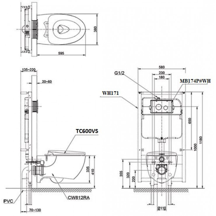 Bồn Cầu TOTO CW812RA/TC600VS/WH171A/MB174P#WH Treo Tường