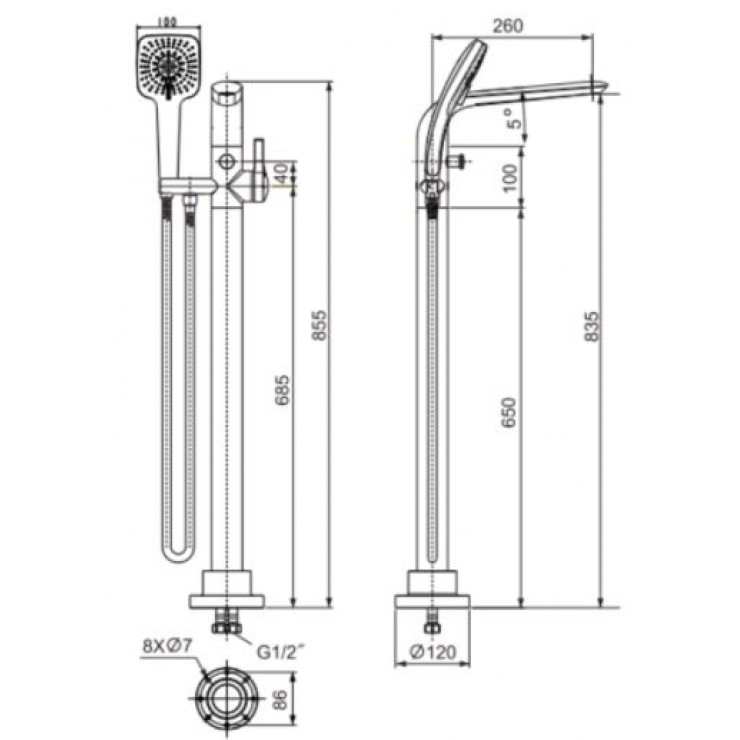 Vòi Sen Đứng Bồn Tắm American Standard WF-6816 IDS Nóng Lạnh